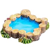 Mini Wooden Pile and Blue Resin Pool Gardens, Vintage Water Scene Decor for Fairy Gardens, Bonsai...