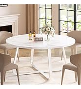 LVB White Faux Marble Round Dining Table, Circle Dining Table Kitchen 4-6 People, Mid-Century Ped...