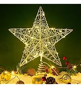 Silver Christmas Tree Topper Star 10 Inch Xmas Tree Timer Decoration with 20 LED Light, Fit for G...