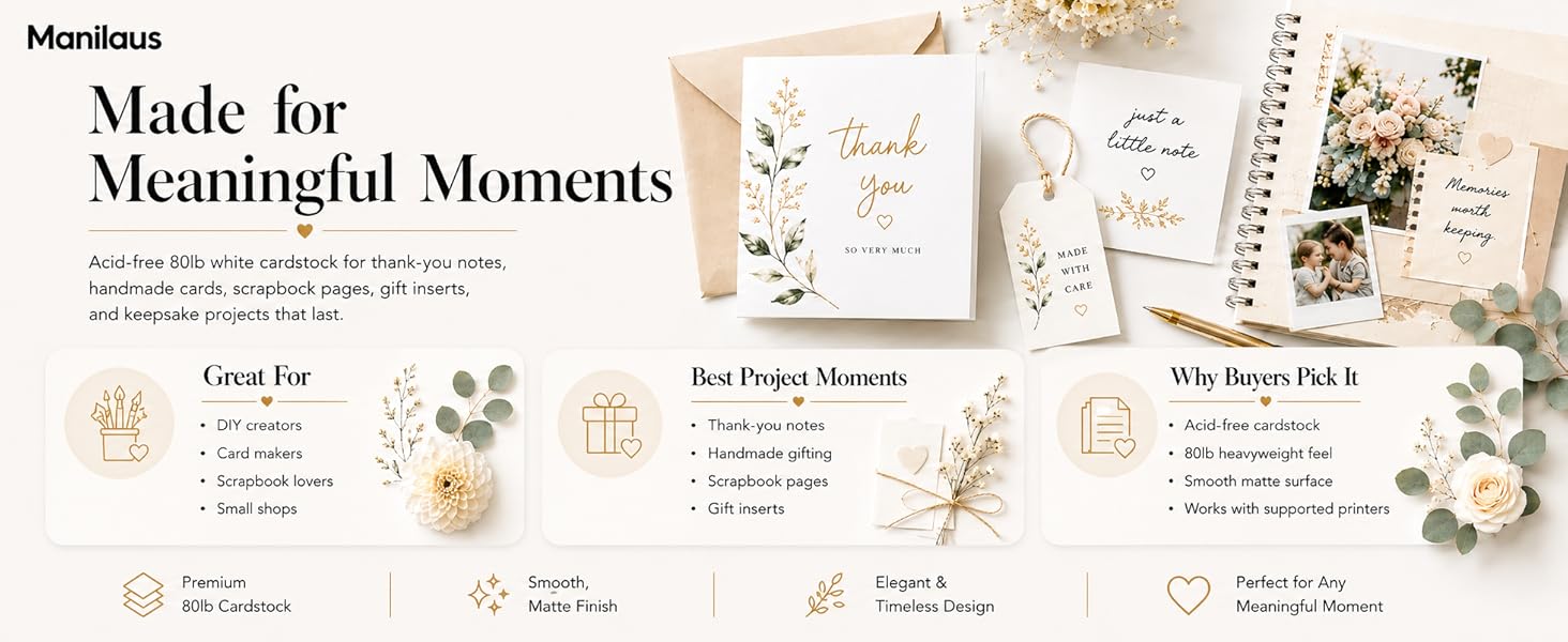 80lb white cardstock for invitations, RSVP cards, menus and event details