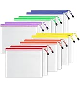 SUNEE Plastic Mesh Zipper Pouch 6x9 in (6 Colors, 12 Packs), Small Water-Resistant Zip Bag for Sc...