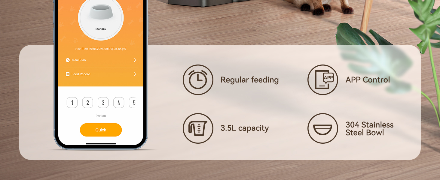 Mobile app interface showing icons and settings menu with 'Regular heating' and 'APP Support' options visible.