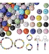 NUKAYAI 100PCS 10mm Rhinestone Beads for Jewelry Making,15 Mixed Color Sparkle Crystal Clay Beads...