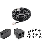 Long Telephone Extension Cord 20FT, Black, Phone Cable Line Wire with Standard RJ11 Plug, 1 Phone...
