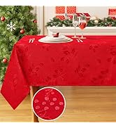 Smiry Jacquard Tablecloth, 60x84 Inch Waterproof Holly Patterns Damask Table Cloth, Rectangle Fab...