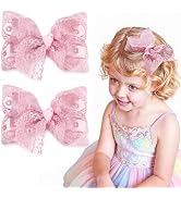 Oaoleer 2PCS Lace Hair Bows for Girls, Pink Bow Hair Clips for Toddler | Lace Fabric with Floral ...