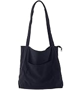ALUWU Corduroy Tote Bag for Women with Front Pocket and Zipper