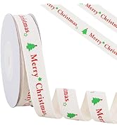 RIBBOOO Merry Christmas Cotton Ribbon 5/8 Inch 10 Yards Natural Twill Tape for Gift Wrapping, Bak...