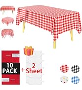 KAshack 3 Pcs Red White Gingham Plastic Table Cloth Disposable 108” x 54”Rectangle Tablecloths fo...