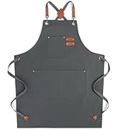 Cardkiss Chef Aprons for Men Women with Large Pockets, Cotton Canvas Water Repellent Kitchen Apro...
