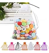 ANZNKU 50 Pack Organza Bags 5 x 7 Inch, White Sheer Favor Bags with Drawstring, Small Mesh Bags D...