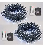 QITONG 2 Pack White Battery Operated String Lights, Each 33ft 100 LED Christmas Lights Outdoor wi...