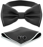 Adam Young Men's Bow Ties with Handkerchief & Cufflinks Pre-Tied Style Formal Satin Classic Bowti...