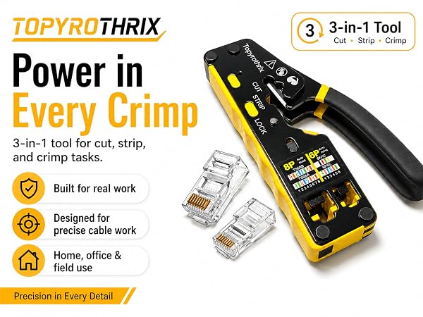 TOPYROTHRIX RJ45 crimping tool for clean Ethernet cable connections at home or work