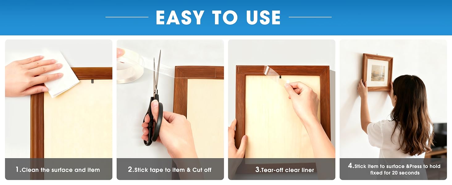 Double Sided Tape Heavy Duty, Nano Double Sided Adhesive Tape, Clear Mounting Tape Picture Hanging