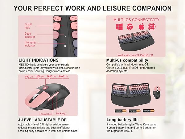 Ergonomic Wireless Keyboard and Mouse