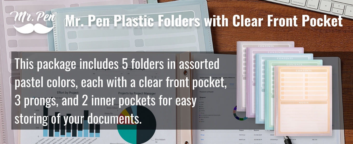 Mr. Pen- Plastic Folders with Clear Front Pocket