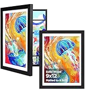 KINLINK 9x12 Kids Art Frames Set of 2, Solid Wood Kids Artwork Frames Changeable with Acrylic Fro...