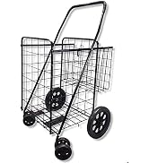 Goplus Jumbo Folding Shopping Cart, with Double Basket and Swivel Wheels, Utility Cart for Grocer...