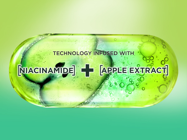 technology infused with Niacinamide + apple extract