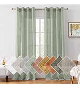 HOMEIDEAS Sage Green Linen Sheer Curtains 84 Inches Long 2 Panels Textured Semi Sheer Curtains Fa...
