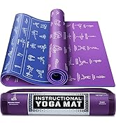Instructional Yoga Mat with Poses Printed On It & Carrying Strap - 75 Illustrated Yoga Poses & 75...