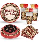 Cogniplay Cheetah Print Party Supplies Red Leopard Plates Napkins Cups Cutlery Set Black Cherry B...
