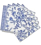 Coterie Blue Floral Paper Cocktail Napkins (Set of 25) | Beautiful Blue and White Toile Fancy Pap...