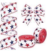 KINGLAKE 250th Anniversary Patriotic Wired Ribbon - 1.5'' x 22 Yards Red White and Blue Ribbon Bu...