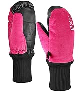 EXski Kids Winter Mittens Waterproof Warm Sherpa Fleece Ski Snow Mittens with Long Cuff