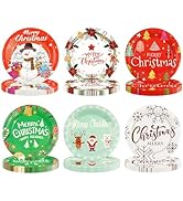 Xjoviative 48 PCS Christmas Paper Plates 7 inch, Santa Snowman Reindeer Party Plates Disposable C...