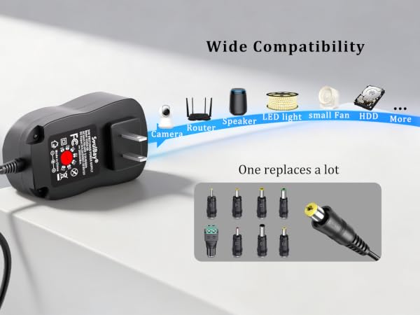 center positive power adapter 3vdc 4.5vdc 5vdc 6vdc 7.5vdc 9vdc 12vdc 1000mA 1500mA 2000mA 1A 2A