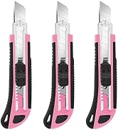 TIFICAL 3-Pack Box Cutter, 18mm Wide Blade Utility Knife Retractable, Pink Box Cutter with Quick ...