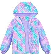 OlyPegic Girls Rain Jacket Waterproof Hooded Fleece Lined Lightweight Windbreaker Kids Windproof ...