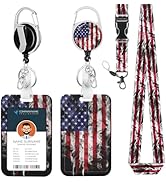Badge Holder Lanyard American Flag Badge Reel ID Card Holders Detachable Name Tag Clips Cute Funn...