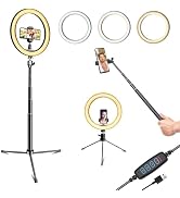 SHSY LVSEZM 10" Selfie Ring Light with 10" Stand and 60" Selfie Stick, 3 Color Light Adjustment S...