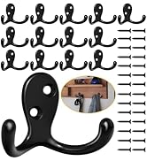 Homanu 14 Pack Coat Hooks, Heavy Duty Double Prong Coat Hooks Wall Mounted with 28 Screws, No Rus...