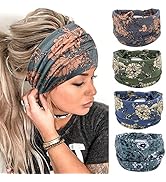 YONUF Wide Boho Headbands for Women Fashion Knotted Headband Yoga Workout African Head Wrap 4 Pack