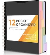 SKYDUE 12 Pocket Organizer, Spiral Multi Pocket Folder Binder with Dividers, Black Organize Notebook