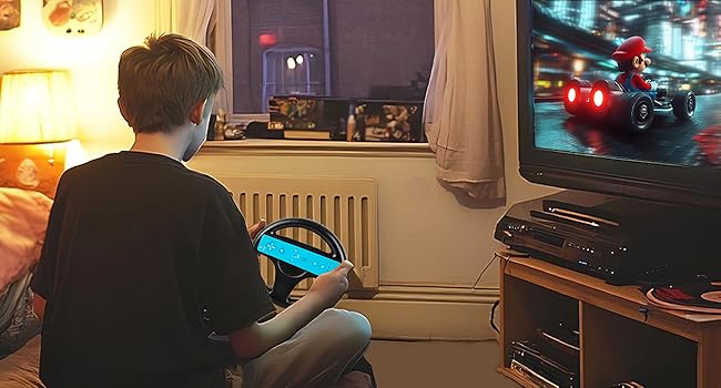 The scene of playing games on the steering wheel