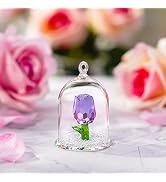H&D Crystal Enchanted Rose Flower Figurine Dreams Ornament in a Glass Dome Gifts for her (Purple)