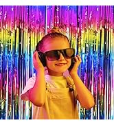 2 Packs Rainbow Backdrop Neon Metallic Tinsel Foil Fringe Curtain Photo Booth Props for Birthday ...