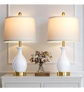 luxeflow 24" White Ceramic Table Lamps Set of 2 for Bedroom, Modern Classic Bedside Lamps for Nig...