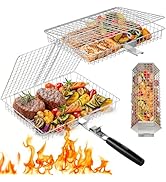 Grill Baskets for Outdoor Grilling, 3PCS Grilling Baskets with Removable Handle, Stainless BBQ Ac...