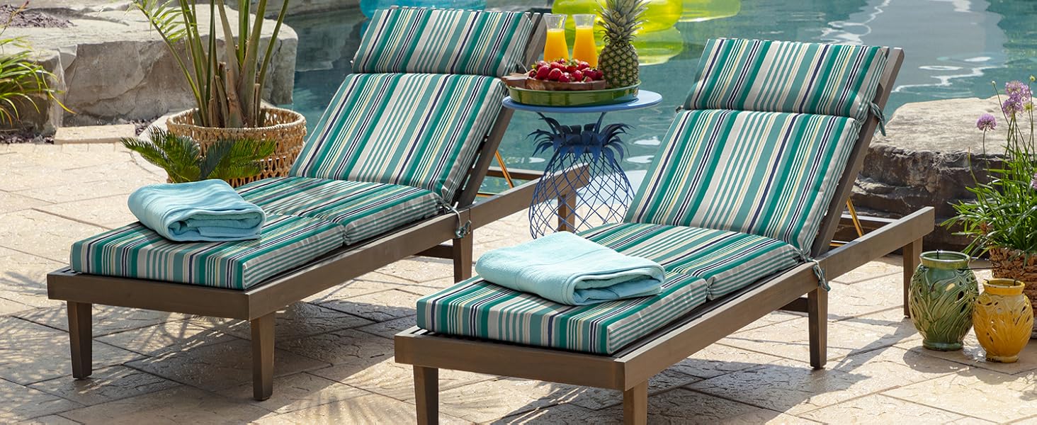 Chaise cushion, chaise lounge cushion, blue cushion, stripe cushion, outdoor cushion