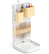 Paint Brush Holder with Drip Tray & Silicone Paint Brush Drying Rack,2 Removable Pegboard Bins fo...