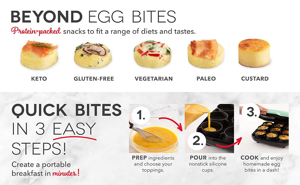 Egg Bite Maker, Breakfast, Egg Cups, Sous Vide, Griddle, 9 Egg Bites