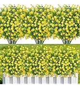 Besteek 24 Bundles Artificial Flowers for Outdoors, Faux Plastic Flowers UV Resistant Fake Greene...