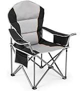 DUMOS Folding Camping Chairs, Outdoor Collapsible Padded Chairs with Cup Holder & Cooler Bag, Hea...
