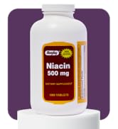 Rugby Niacin 500mg - Vitamin B3 Supplement for Men and Women - 1,000 Tablets